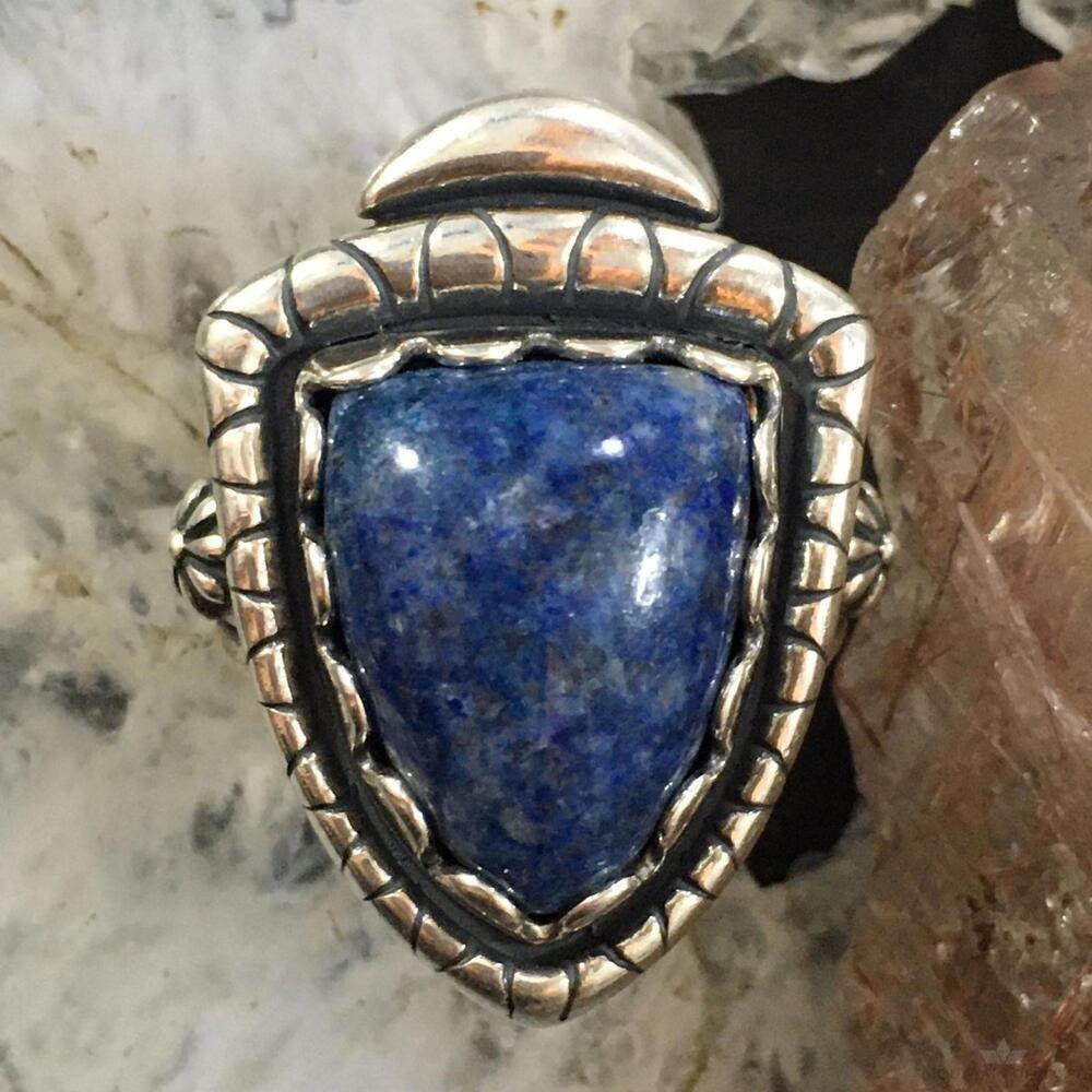 Carolyn Pollack Southwestern Style Sterling Shield Denim Lapis Ring For Women - Picture 6 of 10